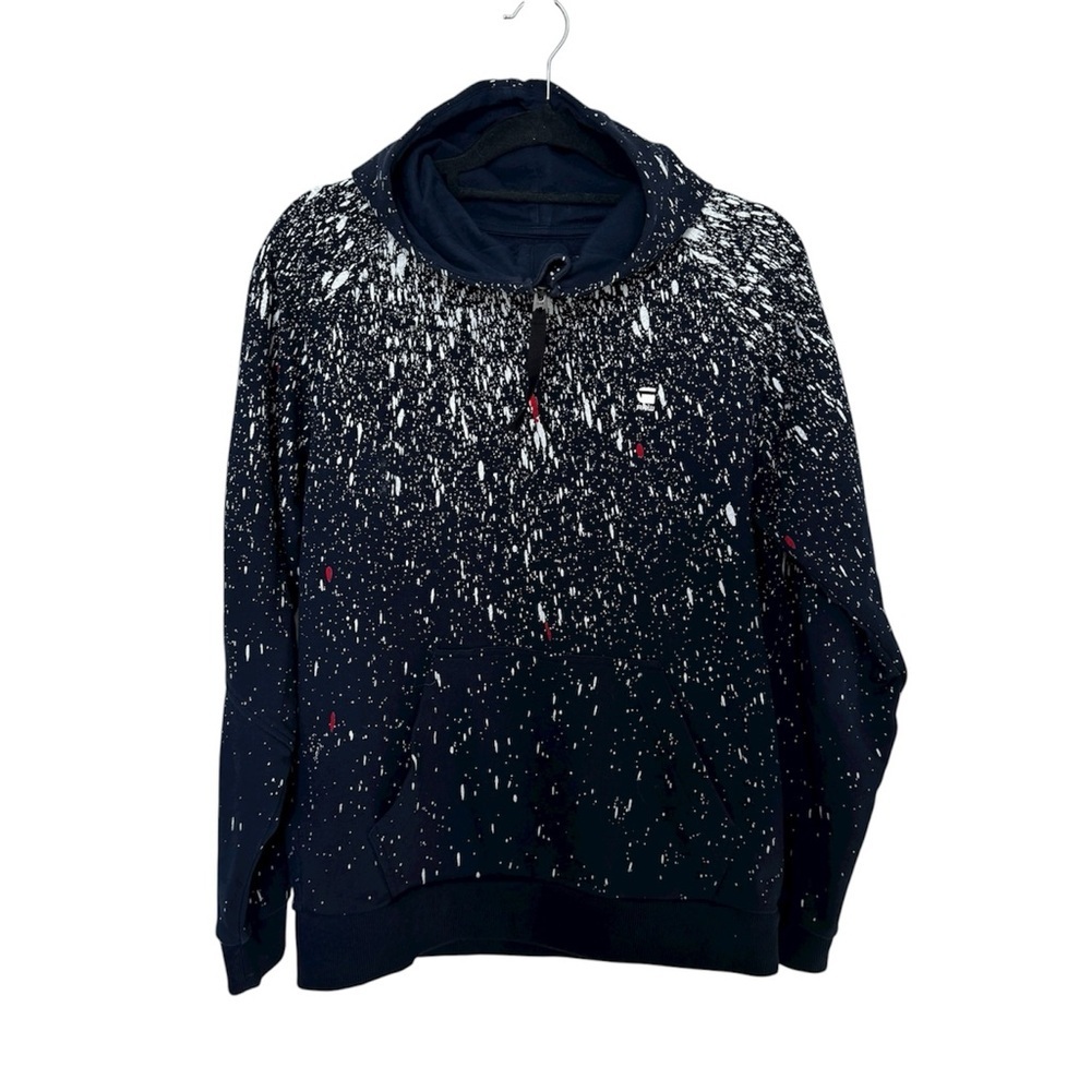 G-Star Men’s Cadet Strett Splatter Hooded Sweater navy blue with white size M